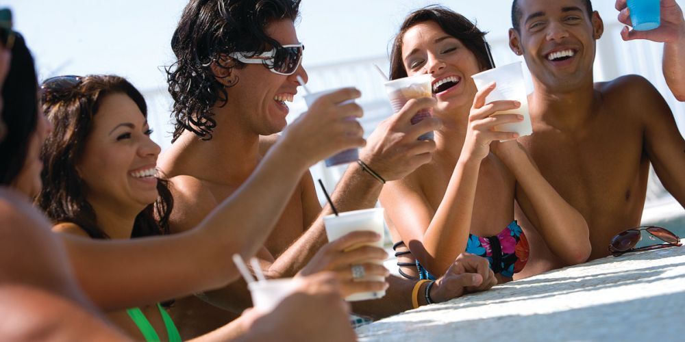 Hotel Blue's swim-up bar is a hot hangout for beachgoers.